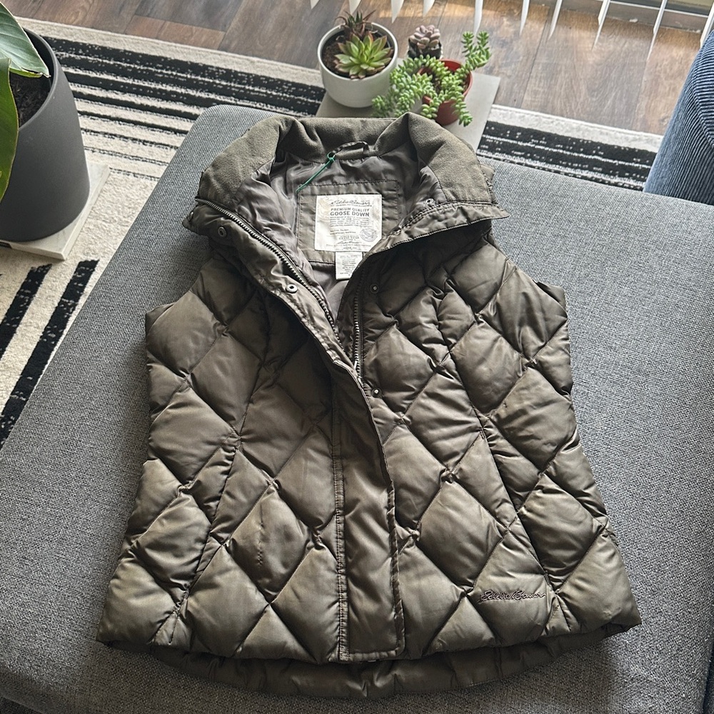 Eddie Bauer Goose Down Puffer Quilted Vest - Olive Green